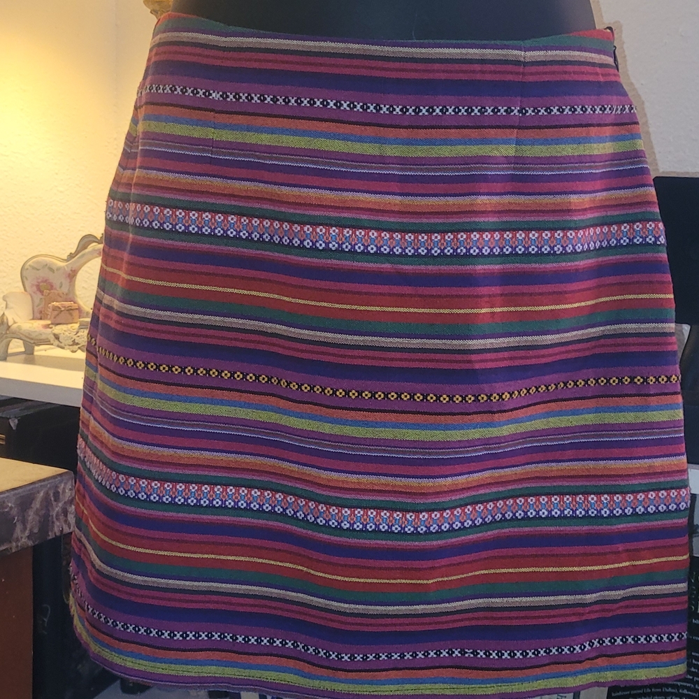 Rare , Unique , Vintage Style Pink / Colorful Striped A-Line Mini Womens Skirt